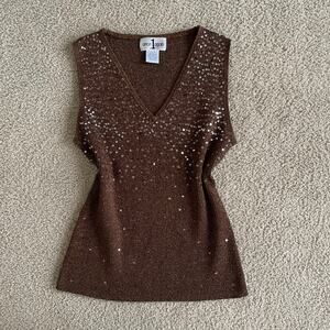 Y2K Vintage Brown Sequin Tank - Size L